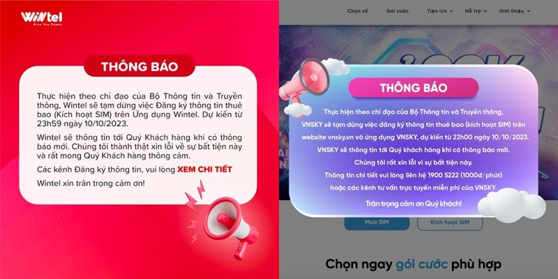 Thông báo của VNSKY và Wintel gửi tới khách hàng