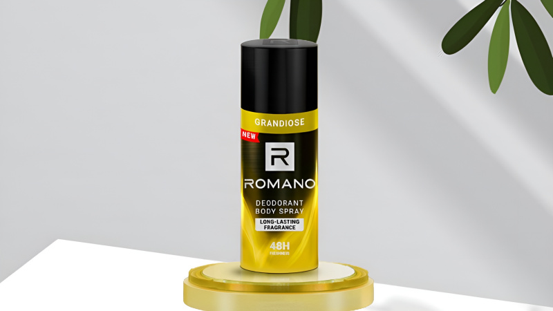Xịt ngăn mùi Romano Grandiose mang đến một mùi hương nam tính, mạnh mẽ