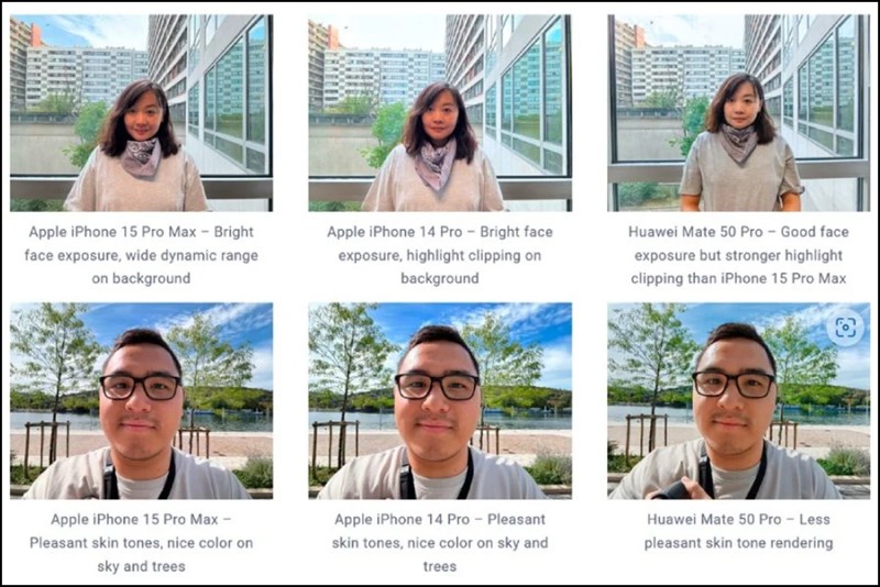 Một số hình ảnh được chụp từ camera trước của iPhone 15 Pro Max và hai thiết bị khác Một số hình ảnh được chụp từ camera trước của iPhone 15 Pro Max và hai thiết bị khác