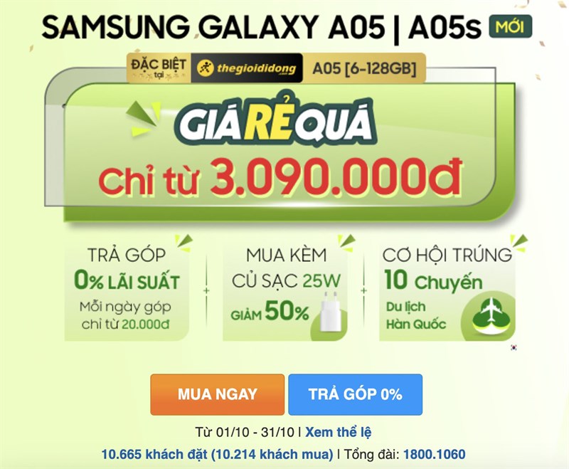 Siêu HOT: Chưa đến 2 tuần, khách hàng mua Galaxy A05 | A05s tại TGDĐ vượt mốc 10.000 người, xem ngay ưu đãi hiện tại