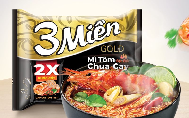 Mì 3 Miền Gold tôm chua cay x2 nước cốt mang hương vị đậm đà, hấp dẫn