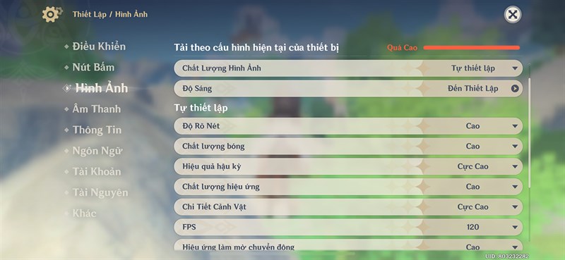 Thiết lập đồ họa Genshin Impact mà mình sử dụng trên iPhone 14 Pro Max