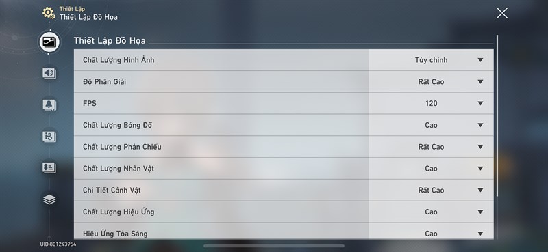 Thiết lập đồ họa Honkai: Star Rail mà mình sử dụng trên iPhone 14 Pro Max