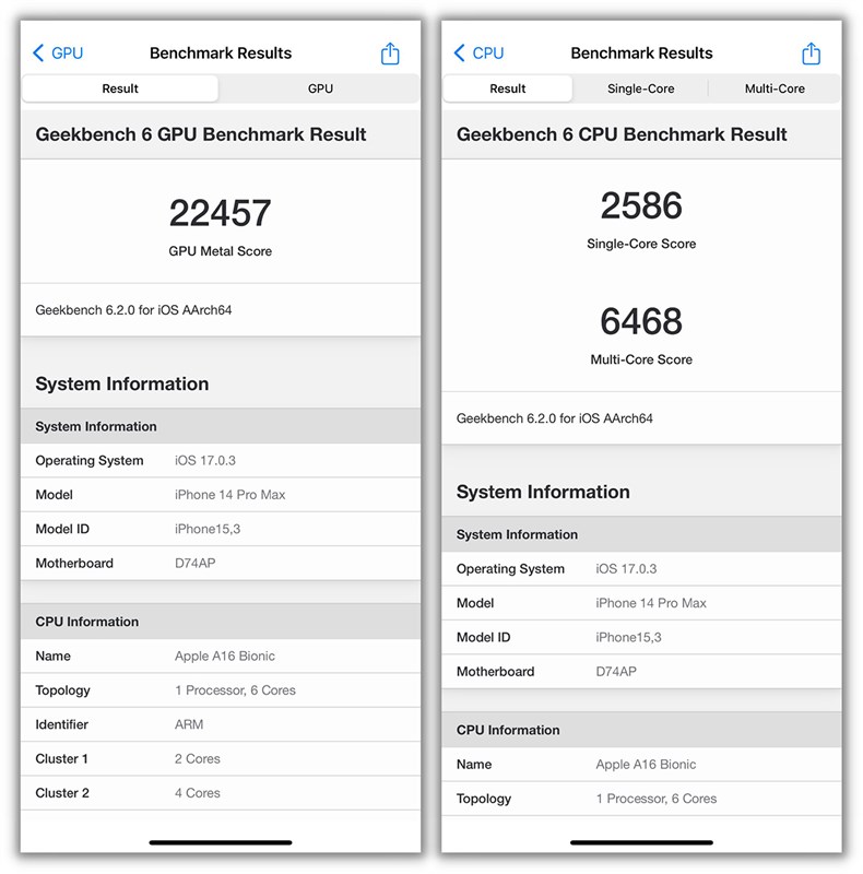 Điểm Geekbench 6 của iPhone 14 Pro Max sau 1 năm