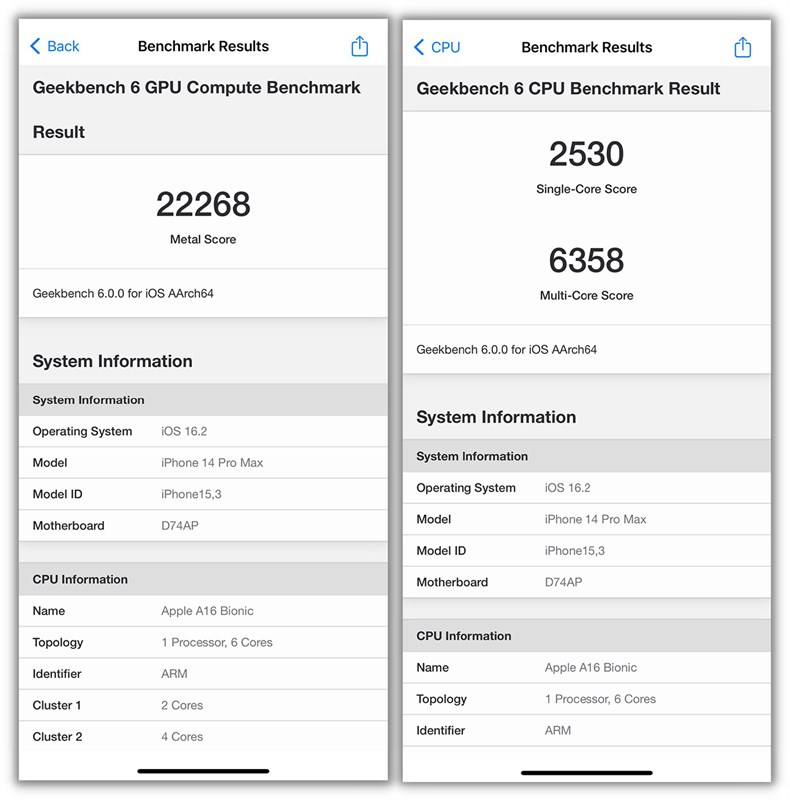 Điểm Geekbench 6 của iPhone 14 Pro Max cách đây 6 tháng