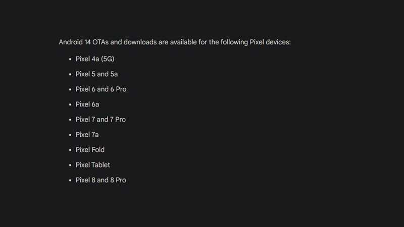 Các thiết bị được hỗ trợ cập nhật sớm Android 14