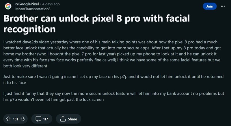 Nguyên văn bài viết của một người dùng Reddit đăng tải về lỗi trên Pixel 8