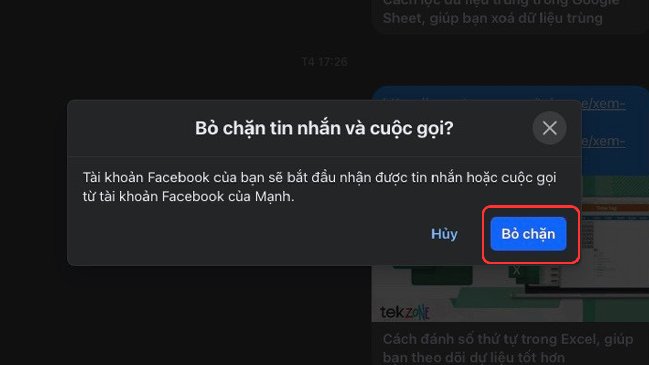 Cách bỏ chặn trên Messenger