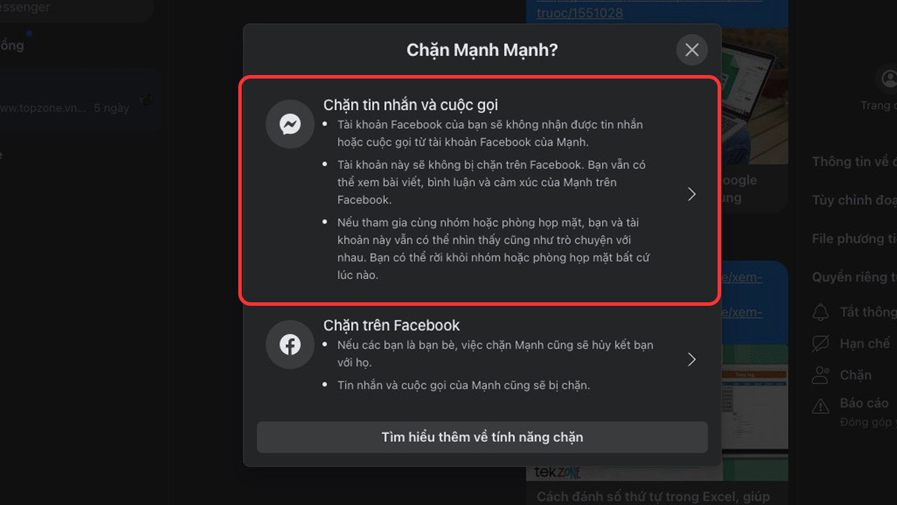 Cách bỏ chặn trên Messenger