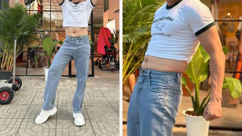 Phối áo croptop nam với quần jeans nhạt