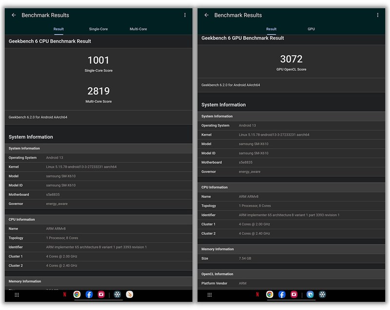 Điểm Geekbench 6 của Galaxy Tab S9 FE+