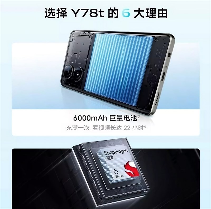 Vivo Y78t được trang bị chip Snapdragon 6 Gen 1, viên pin lớn 6.000 mAh