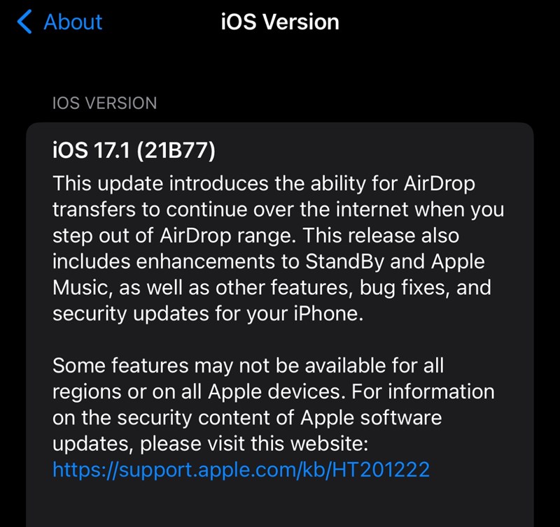 Phiên bản RC thứ 2 của iOS 17.1 chỉ dành riêng cho iPhone 15 Series Phiên bản RC thứ 2 của iOS 17.1 chỉ dành riêng cho iPhone 15 Series