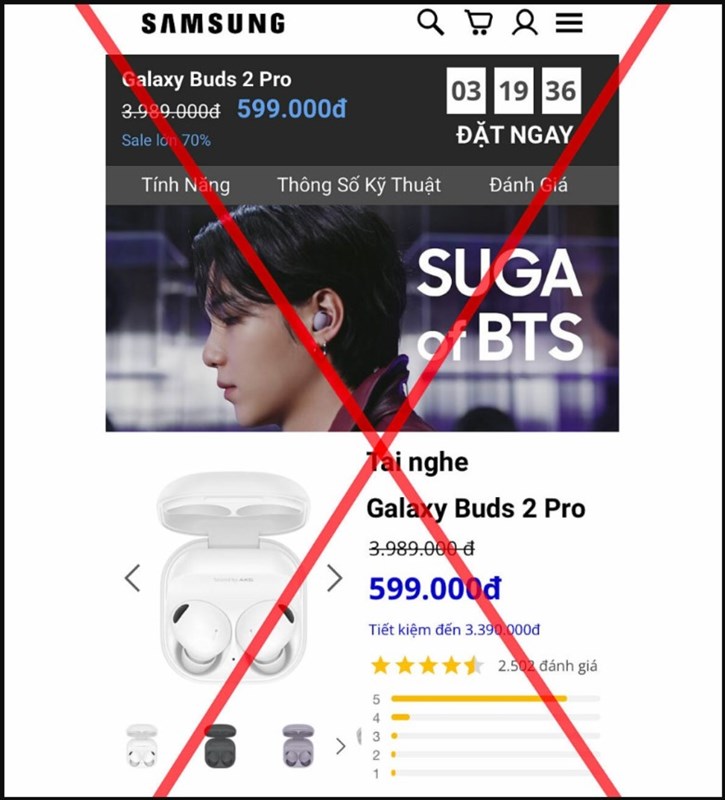 Giao diện trang web bán tai nghe giả mạo