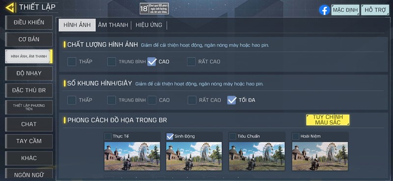 Thiết lập đồ họa Call Of Duty Mobile mà mình đã đặt trên Galaxy S23 FE