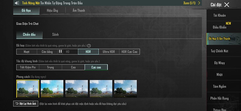 Thiết lập đồ họa PUBG Mobile mà mình đã đặt trên Galaxy S23 FE
