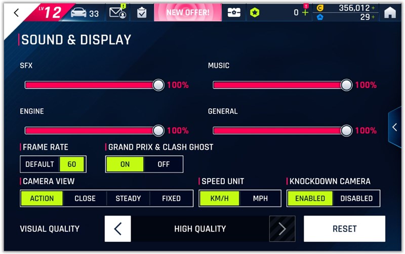 Thiết lập đồ họa trong Asphalt 9 mà mình chỉnh được với Galaxy Tab S9 Ultra.