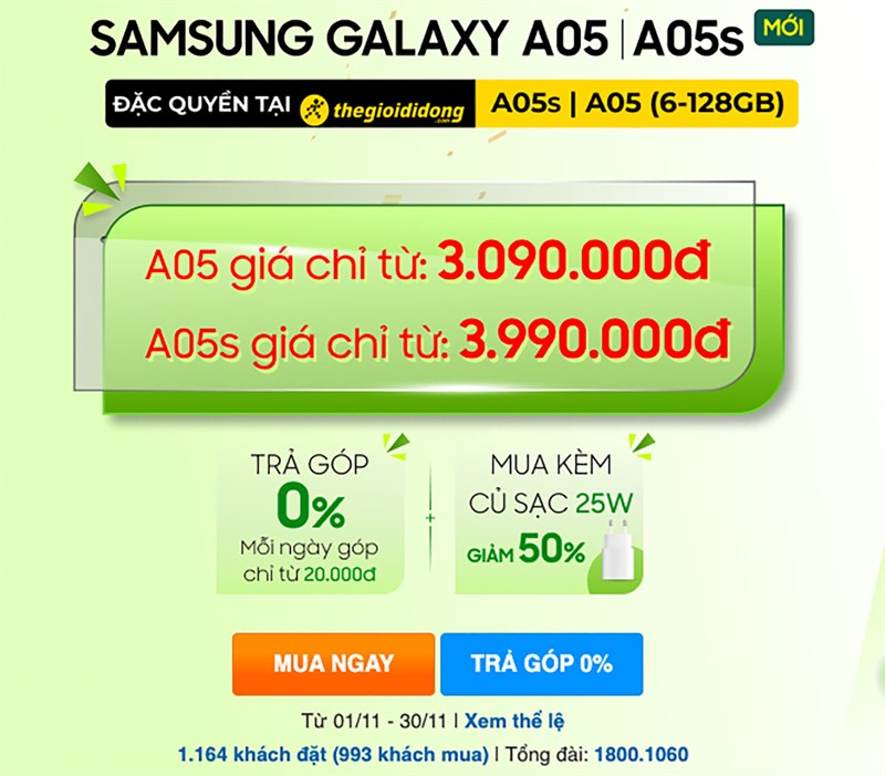 Galaxy A05s nay đã mở bán thêm bản 6GB - 128GB, chưa đầy 1 ngày đã 'cháy hàng' 1.000 máy