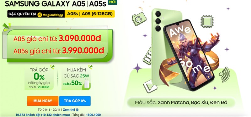 Sức hút cực lớn từ Galaxy A05 | A05s đặc quyền TGDĐ: 10.000 máy bán ra trong 8 ngày, trung bình mỗi ngày bán hơn 1.200 sản phẩm