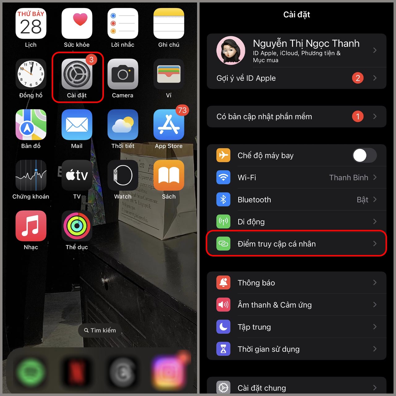 iPhone không hiện điểm truy cập cá nhân