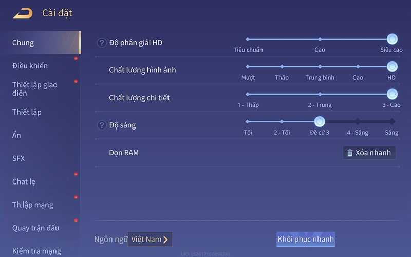 Thiết lập đồ họa Liên Quân Mobile mình đặt trên Xiaomi Pad 6