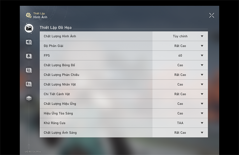 Thiết lập đồ họa Honkai: Star Rail mình đặt trên Xiaomi Pad 6