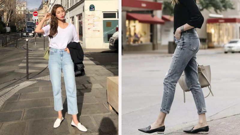Phối giày loafer nữ với quần jeans