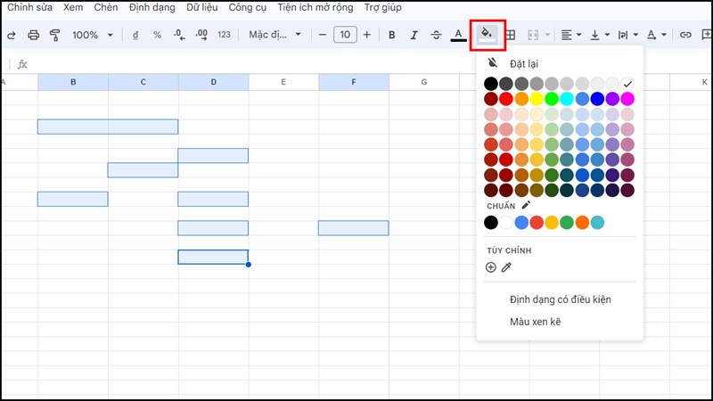 cách tô màu ô trống trong Google Sheets