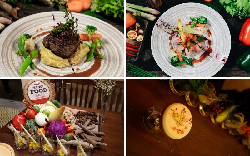 Thực đơn của nhà hàng đa dạng từ Á đến Âu, nhưng nổi bật nhất là những món ăn có thành phần thuần Việt