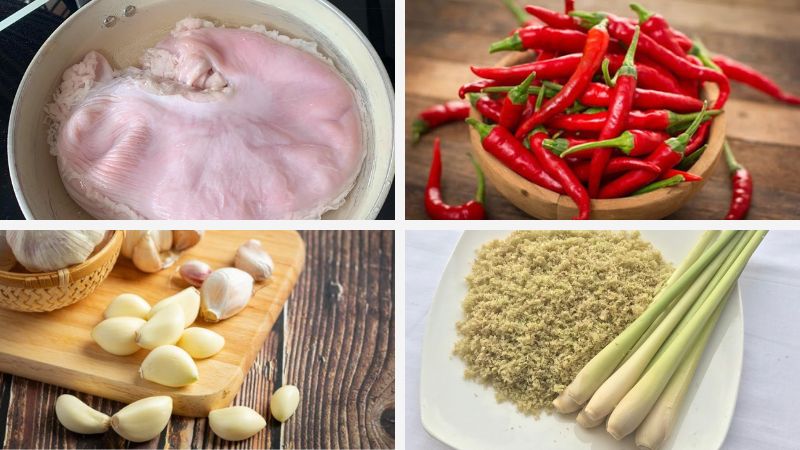 Ingredients for spicy stir-fried pork tripe with lemongrass and chili