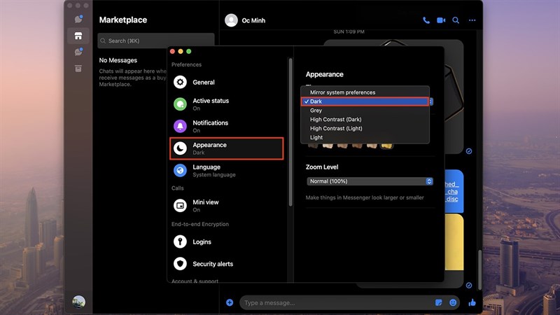 Cách sử dụng chế độ tối cho Messenger trên MacBook