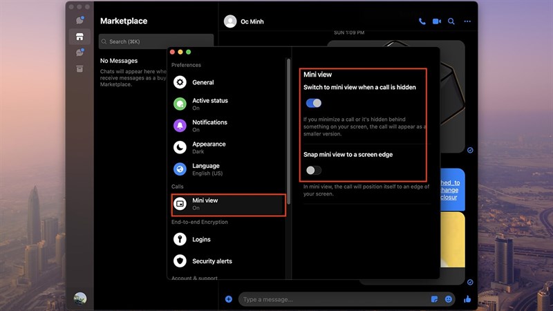 Cách bật cửa sổ cuộc gọi trên Messenger MacBook