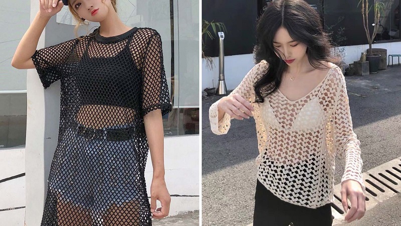 Pair a long mesh top with shorts