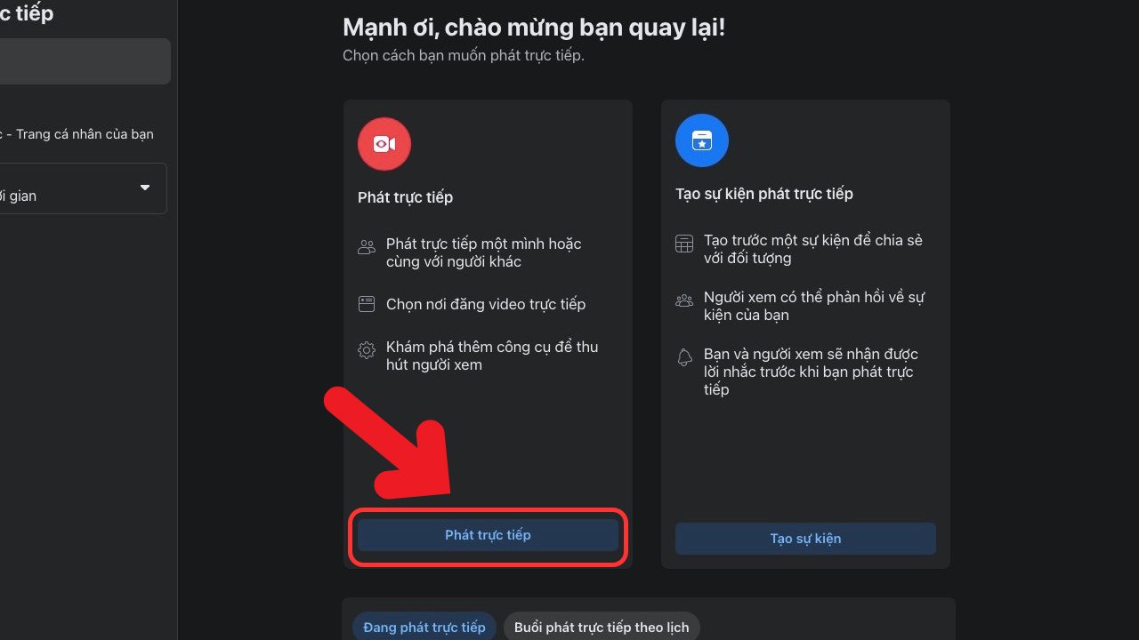 Facebook không phát trực tiếp được