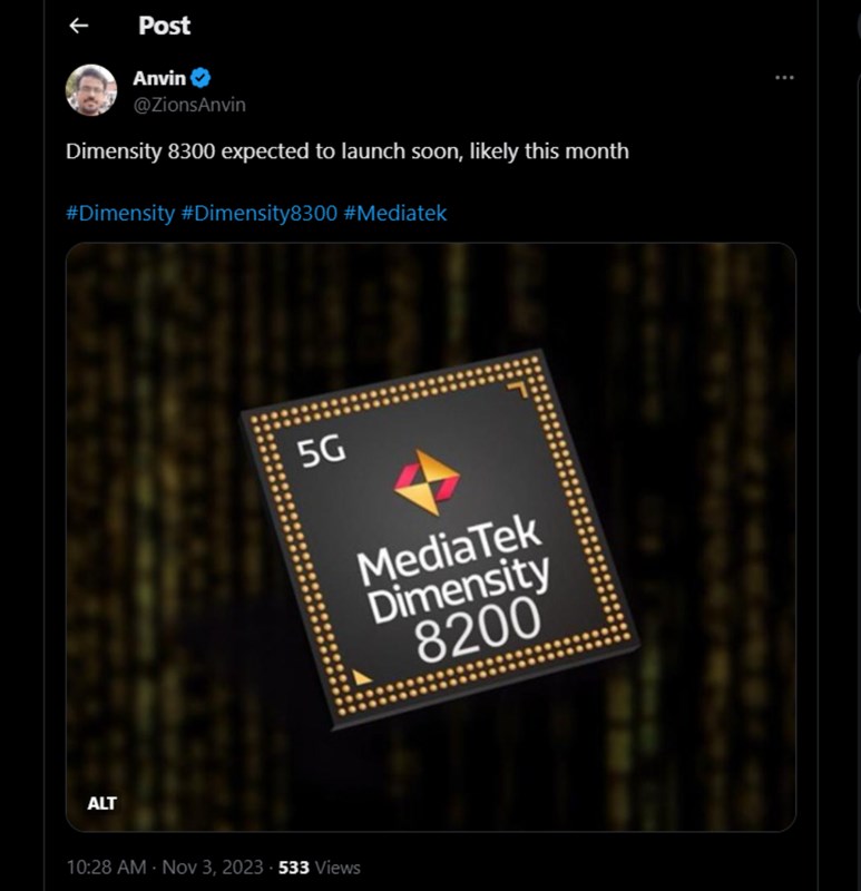 Vi xử lý Dimensity 8300 dự kiến sẽ được ra mắt sớm Vi xử lý Dimensity 8300 dự kiến sẽ được ra mắt sớm