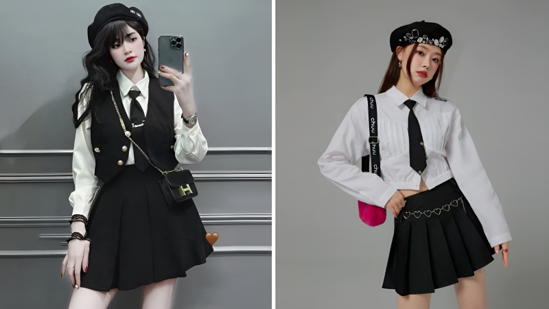 Set đồ thời trang nữ, áo croptop hai dây sexy kèm chân váy xòe màu đen trẻ  trung, cá tính năng động | Lazada.vn