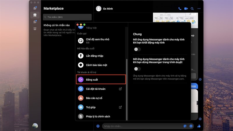 Cách đăng xuất Messenger trên MacBook