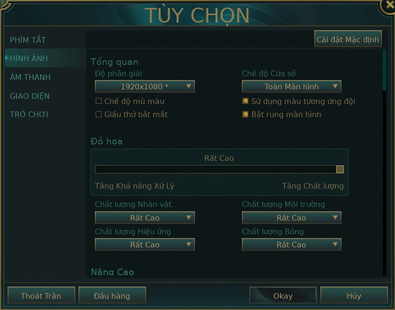 Thiết lập đồ Liên Minh Huyền Thoại mà mình đặt trên Acer Aspire 7 A715 76G 59MW