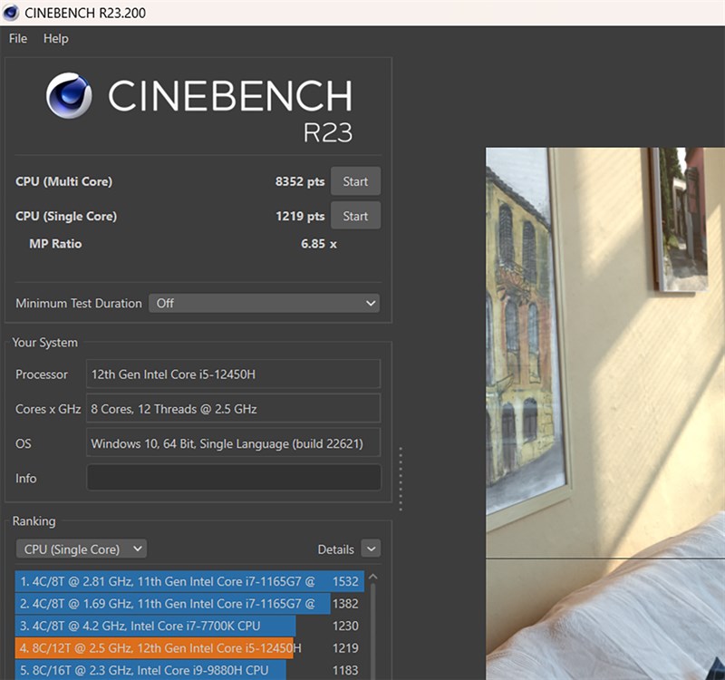 Điểm Cinebench R23 của Acer Aspire 7 A715 76G 59MW