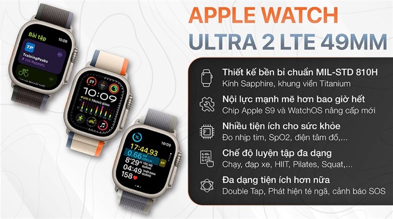 Đồng hồ thông minh Apple Watch Ultra 2 LTE 49mm viền Titanium dây Trail size S/M Đồng hồ thông minh Apple Watch Ultra 2 LTE 49mm viền Titanium dây Trail size S/M