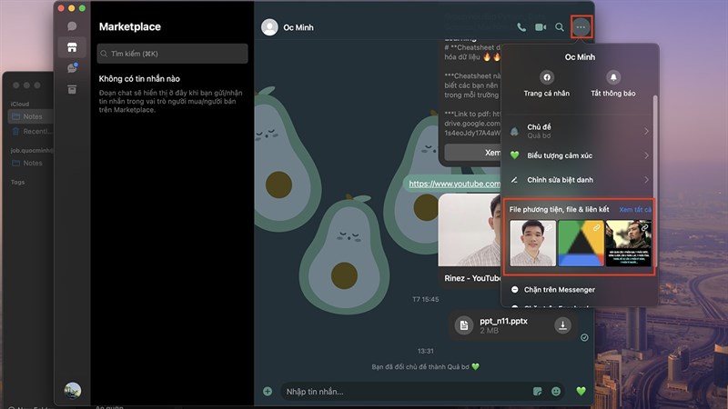 Cách xem lại các file đã gửi trên Messenger MacBook