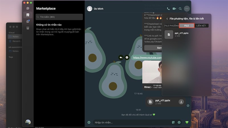 Cách xem lại các file đã gửi trên Messenger MacBook