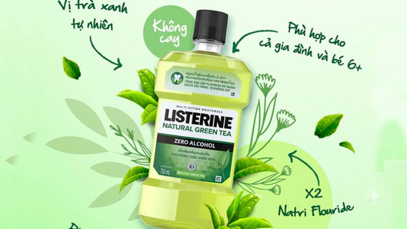 Nước súc miệng ngừa sâu răng Listerine Natural Green Tea