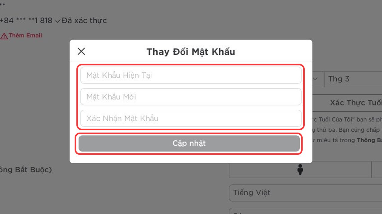 Cách đổi mật khẩu Roblox