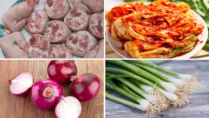 Ingredients for making pork leg stew with kimchi