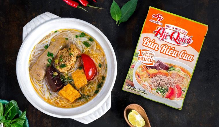 Nấu bún riêu cua chuẩn vị tại nhà với gia vị nêm sẵn Aji-Quick bún riêu cua