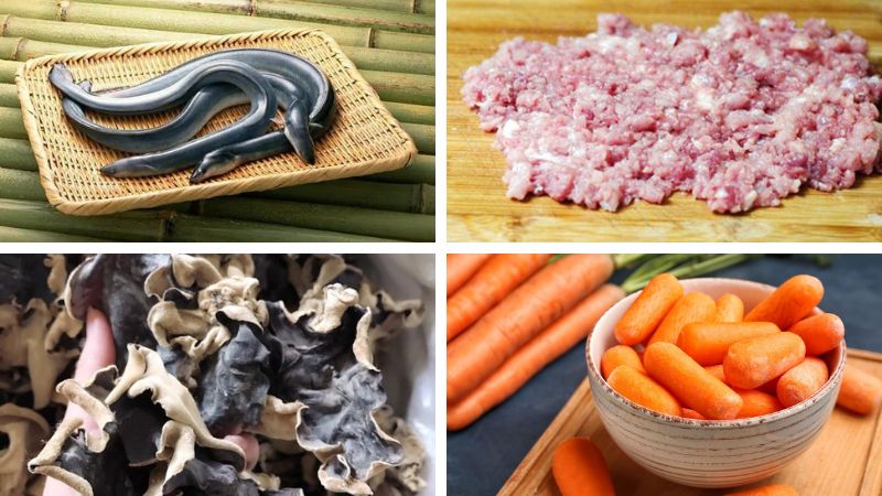 Nguyên liệu làm món lươn cuốn thịt hấp