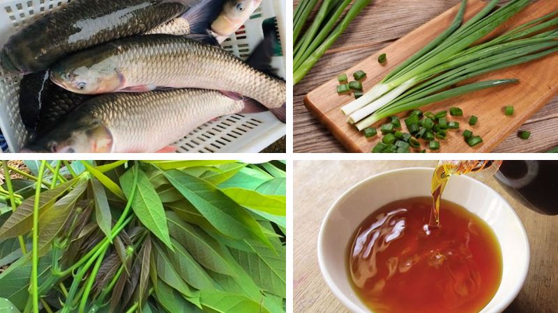 Nguyên liệu làm món canh rau sắn nấu canh cá