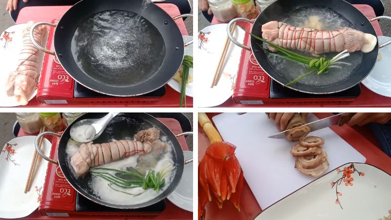 Chế biến tai heo cuộn lưỡi