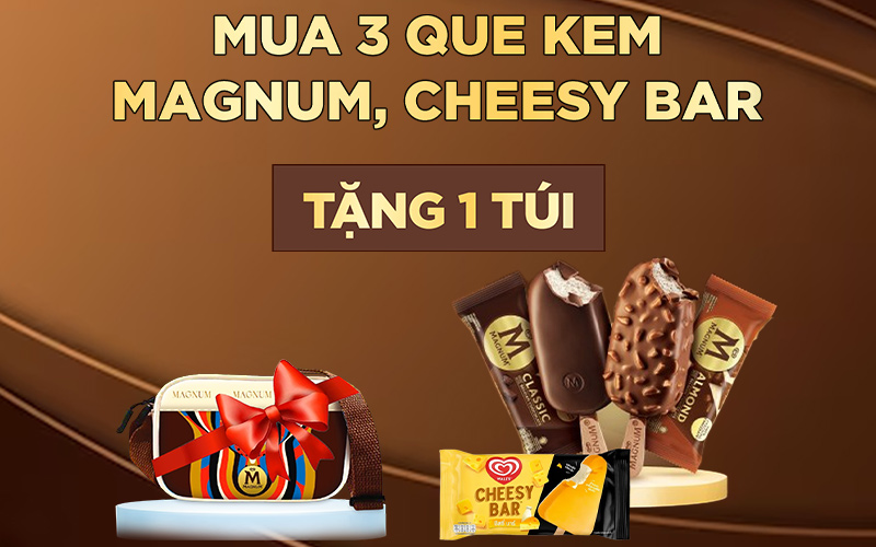 Mua 3 que Kem Magnum, Cheesy Bar tặng 1 Túi đeo chéo thời trang